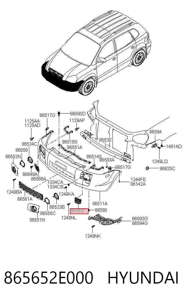 865652E000 Hyundai/Kia Grelha esquerda do pára-choque dianteiro