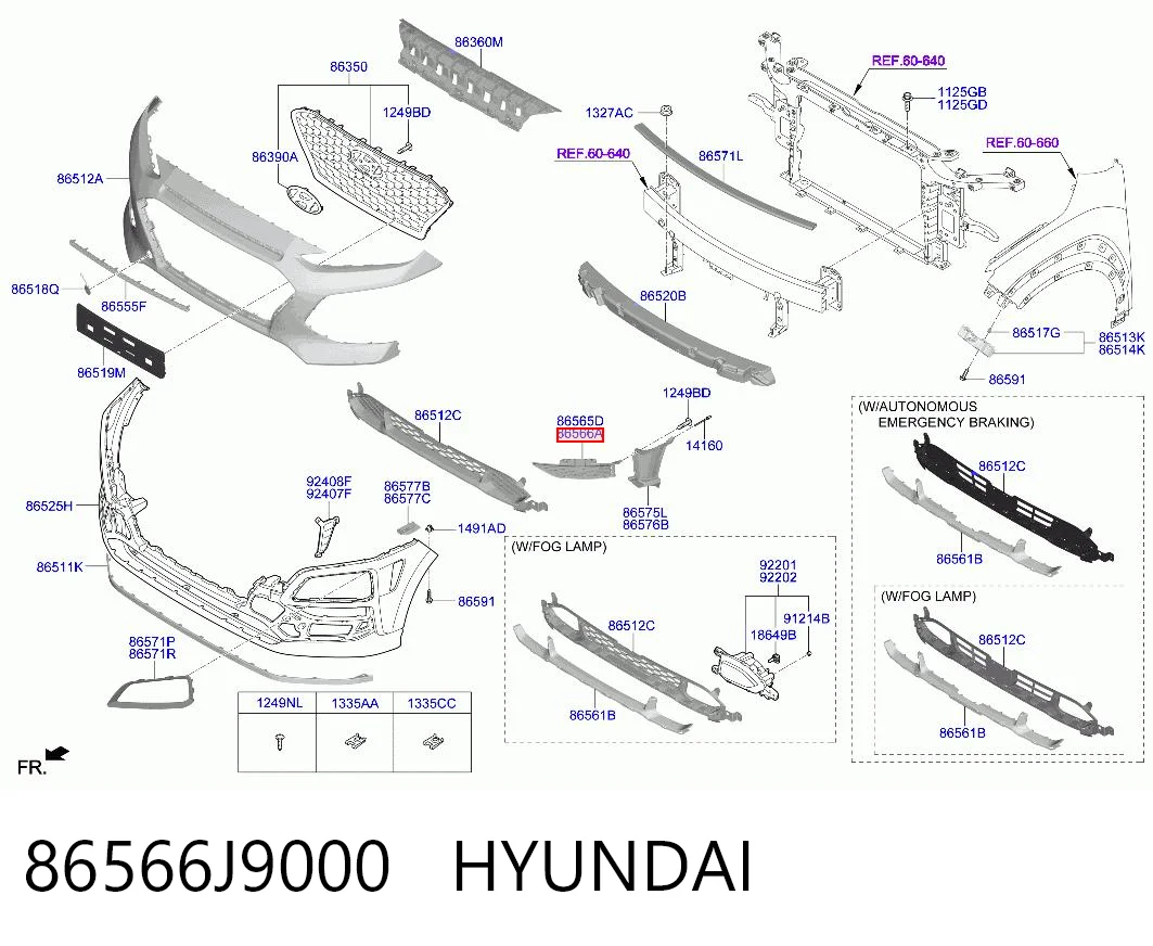 86566J9000 Hyundai/Kia Grelha direita do pára-choque dianteiro