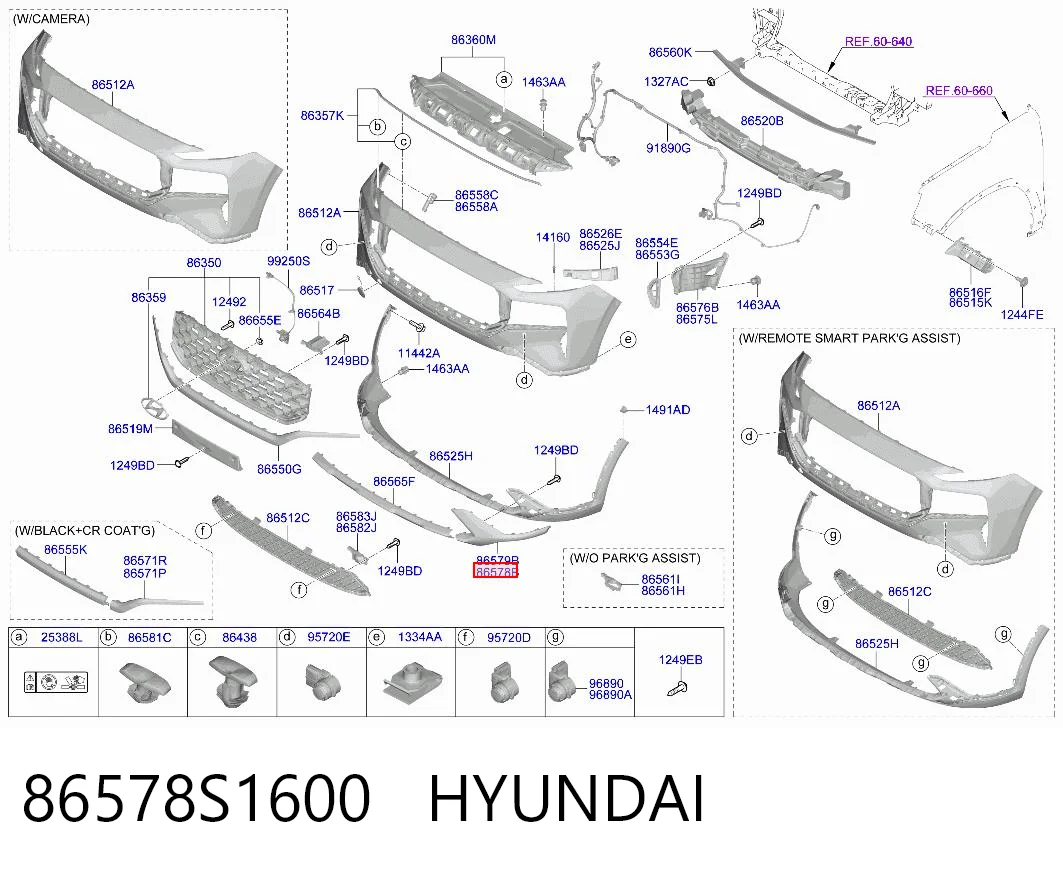 86578S1600 Hyundai/Kia Placa sobreposta esquerda do pára-choque dianteiro