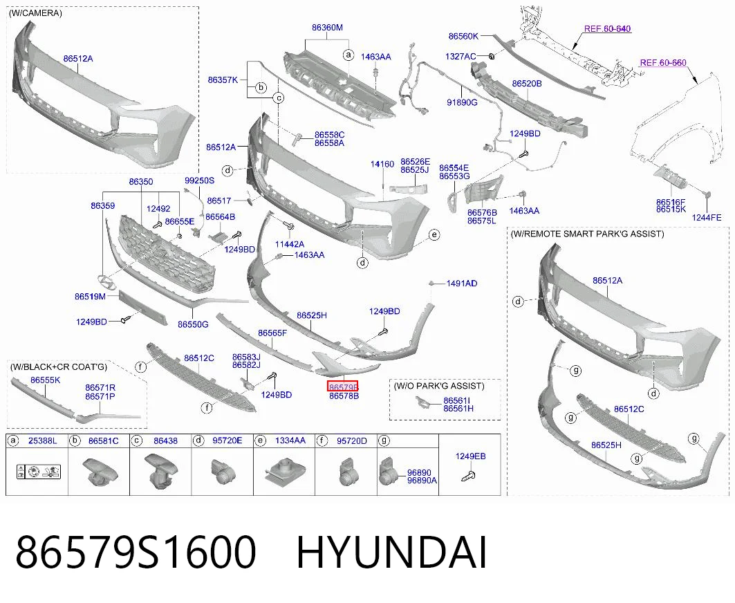 86579S1600 Hyundai/Kia Moldura direita do pára-choque dianteiro