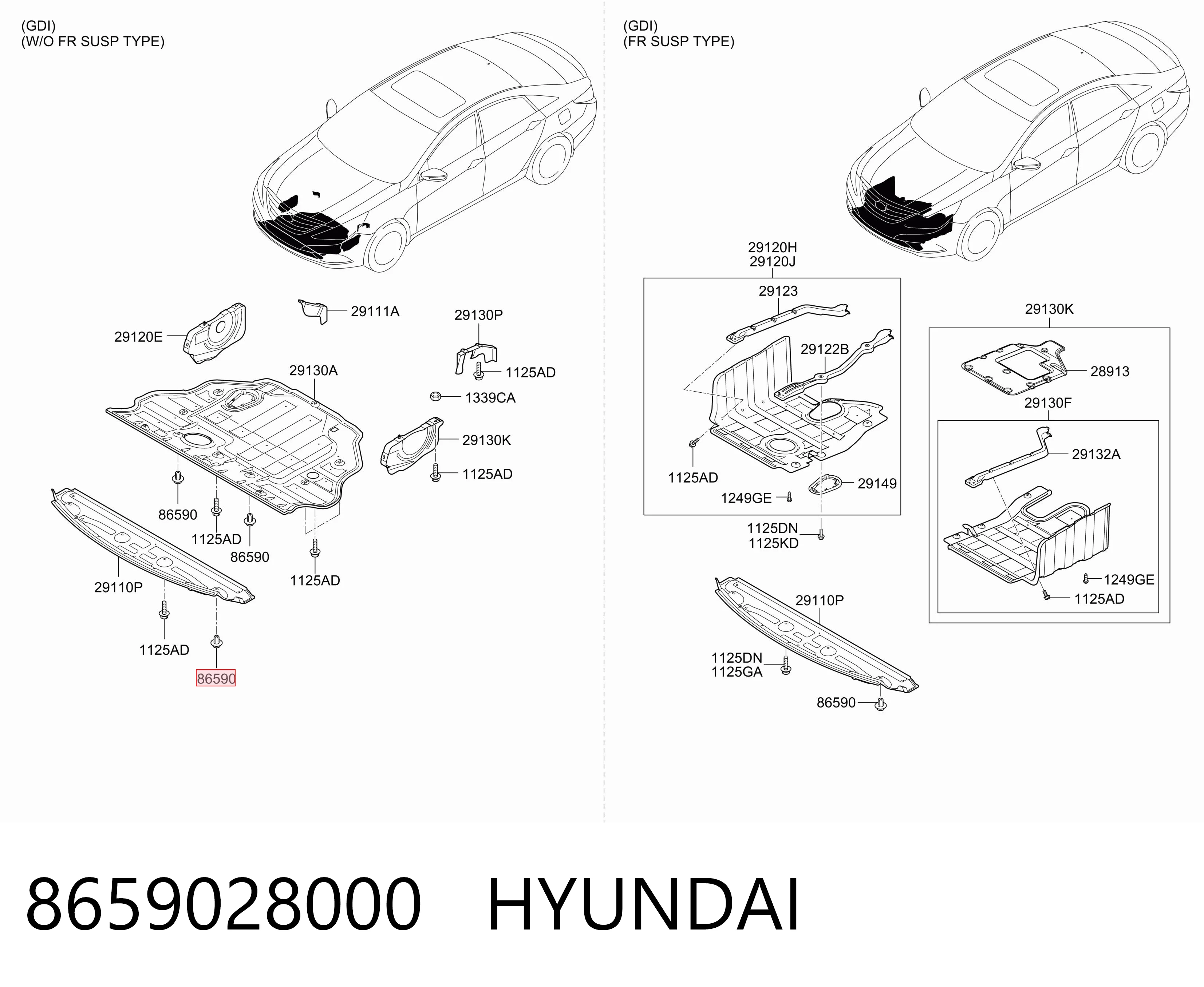 8659028000 Hyundai/Kia Cápsula (prendedor) de fixação do pára-choque dianteiro