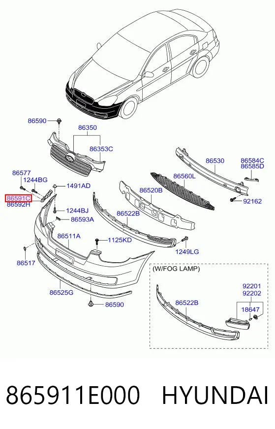 865911E000 Hyundai/Kia Consola externa esquerda do pára-choque dianteiro