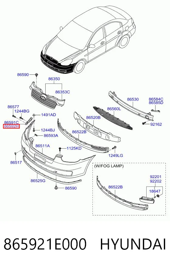 865921E000 Hyundai/Kia Consola externa direita do pára-choque dianteiro
