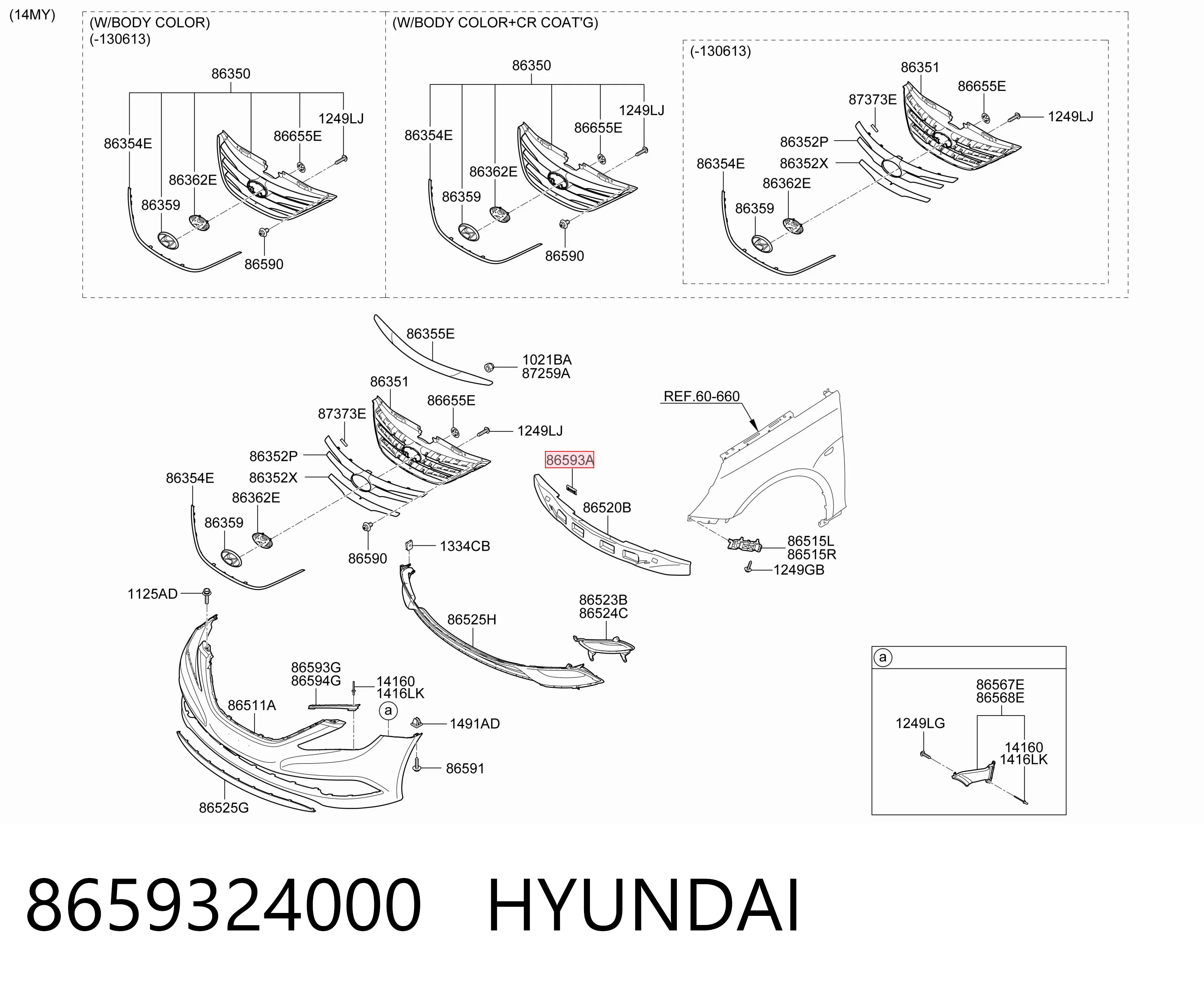 8659324000 Hyundai/Kia Cápsula (prendedor) de fixação do forro do pára-choque do pára-lama dianteiro