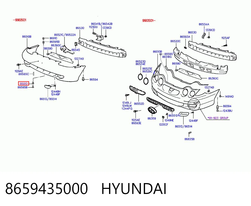 8659435000 Hyundai/Kia Cápsula (prendedor) de fixação do pára-choque dianteiro