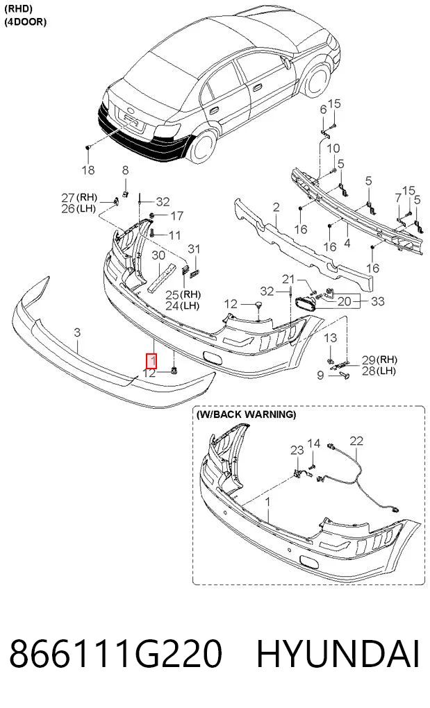 Pára-choque traseiro para KIA Rio II JB
