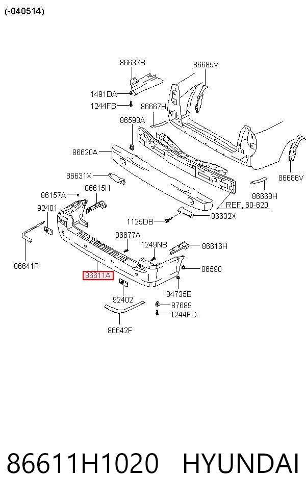 Pára-choque traseiro para Hyundai Terracan  HP