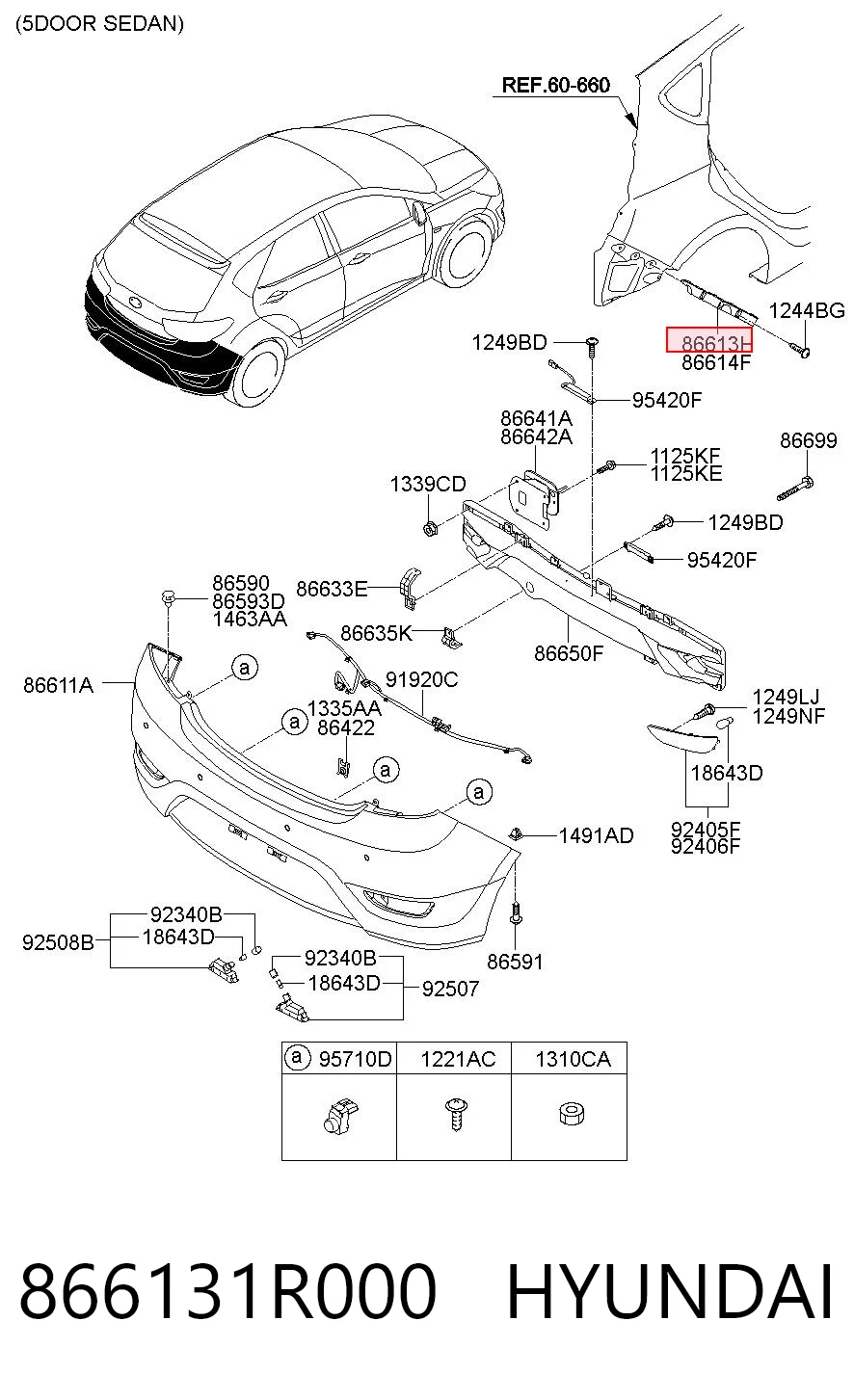 866131R000 Hyundai/Kia Consola esquerda do pára-choque traseiro