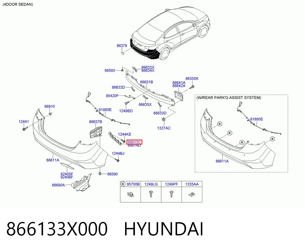 866133X000 Hyundai/Kia Consola esquerda do pára-choque traseiro