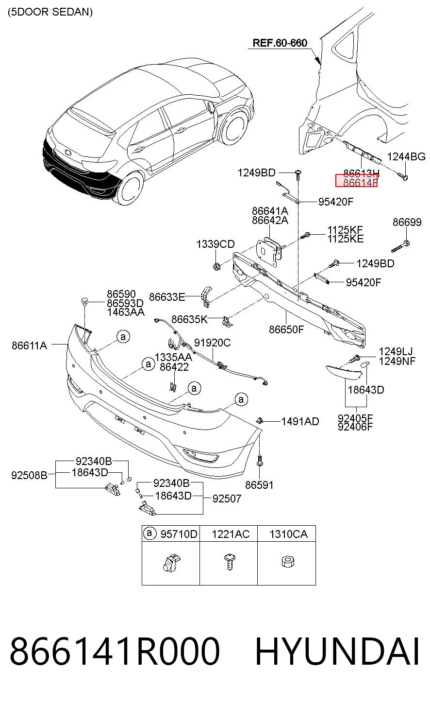 866141R000 Hyundai/Kia Consola direita do pára-choque traseiro