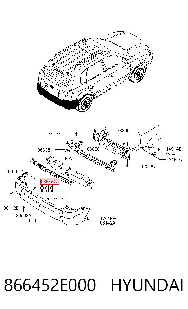 866452E000 Hyundai/Kia Placa sobreposta do pára-choque traseiro superior de proteção (degrau-grampo dobrável)