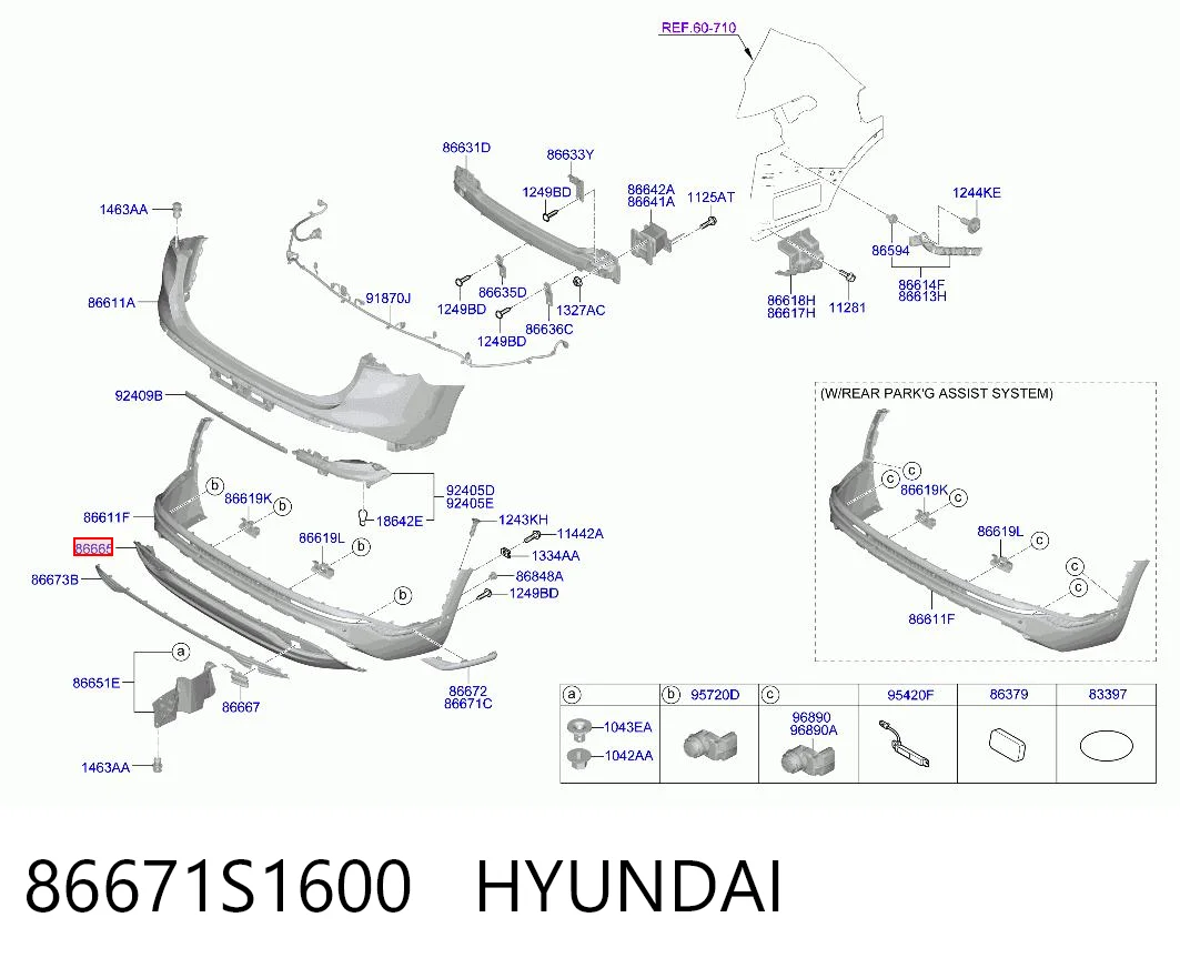 86671S1600 Hyundai/Kia Placa sobreposta do pára-choque traseiro
