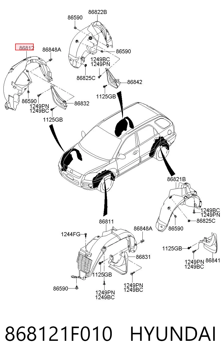  Guarda-barras direito do pára-lama dianteiro KIA Sportage II SUV (JE) (2004 - 2010) II