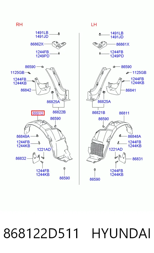  Guarda-barras direito do pára-lama dianteiro Hyundai Elantra III sedan (XD) (2000 - 2006) III
