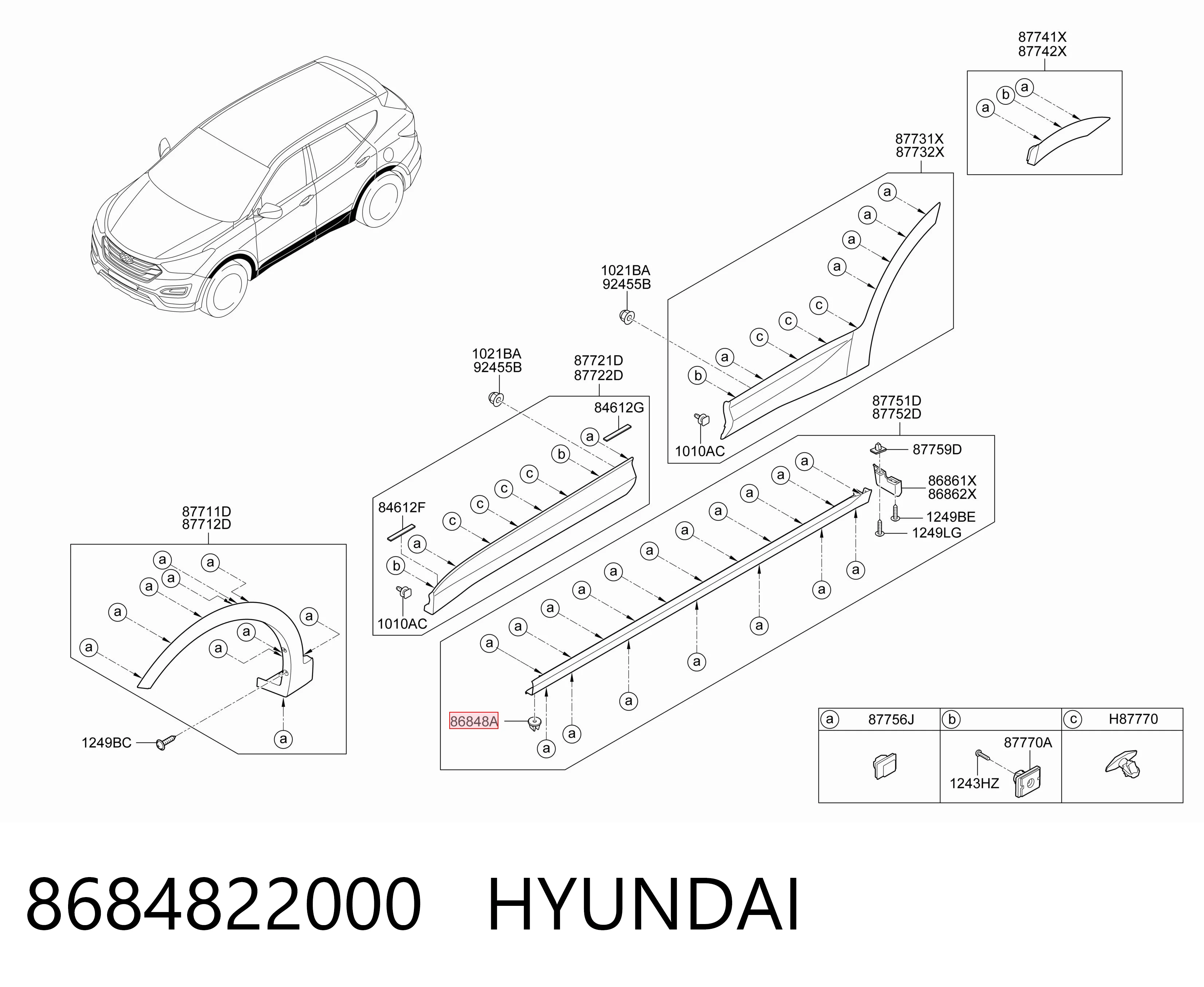 8684822000 Hyundai/Kia Cápsula (prendedor) de fixação do forro do pára-choque do pára-lama dianteiro