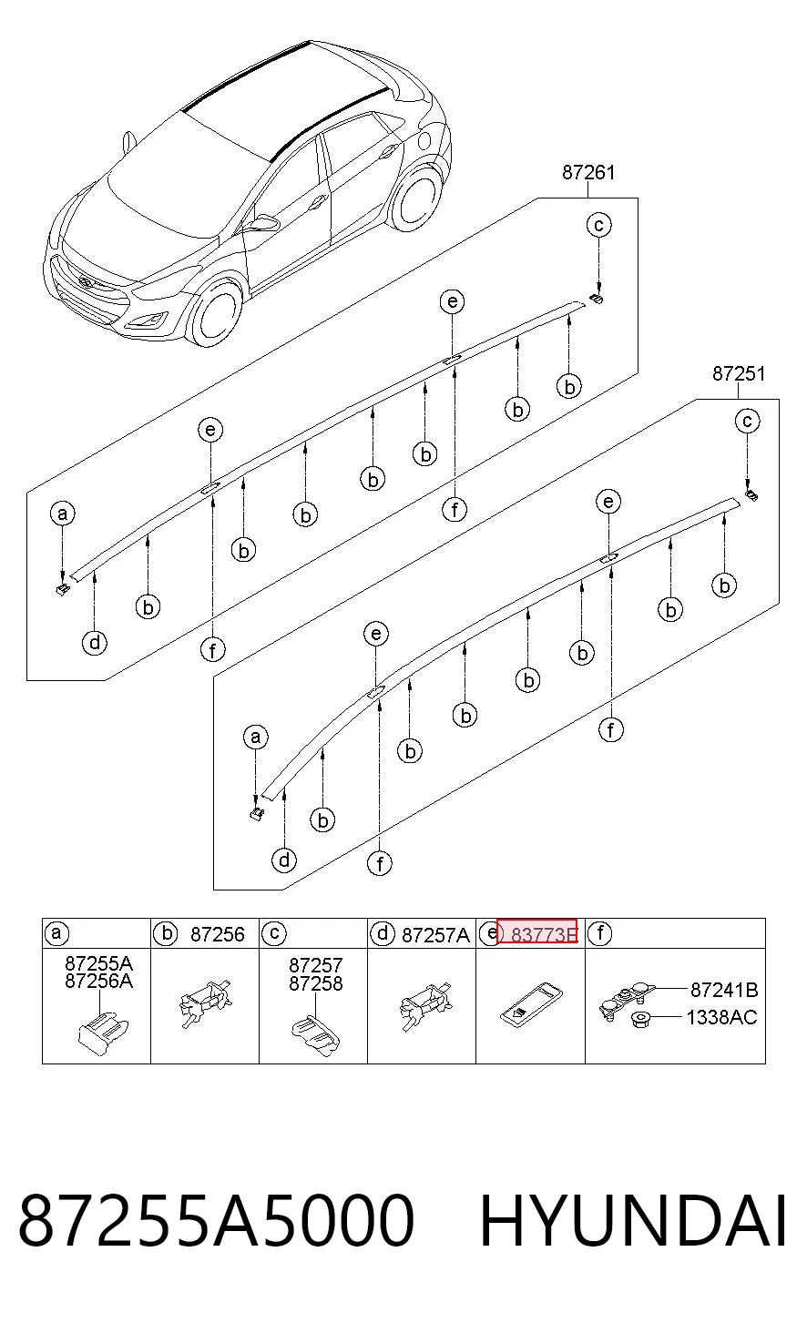 87255A5000 Hyundai/Kia Tampão dianteiro de carril de porta-bagagem do teto