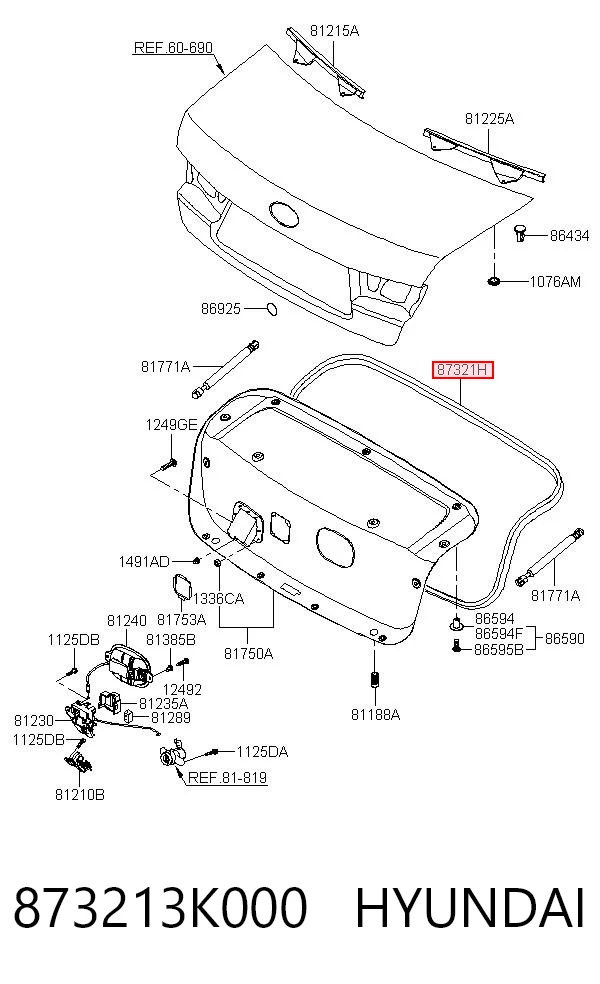 873213K000 Hyundai/Kia Compactador de tampa de porta-malas