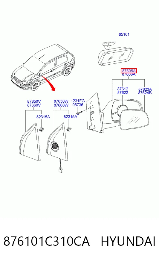  Espelho de retrovisão esquerdo Hyundai Getz hatchback (TB) (2002 - 2011) 