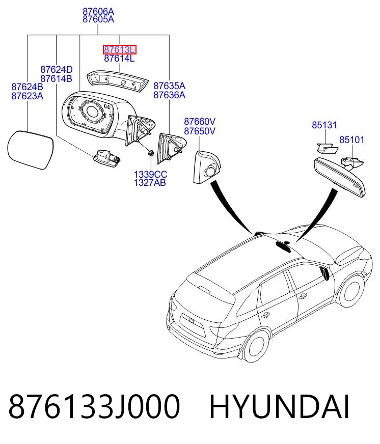 876133J000 Hyundai/Kia Pisca-pisca de espelho esquerdo
