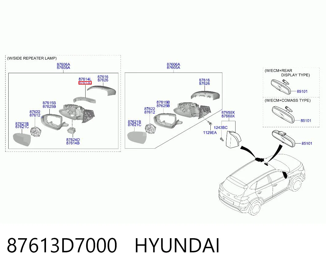 87613D7000 Hyundai/Kia Pisca-pisca de espelho esquerdo