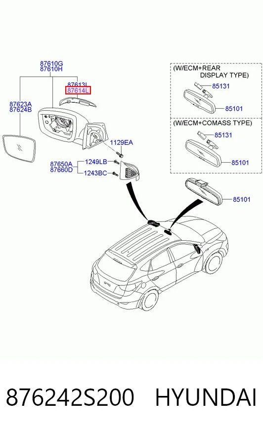 876242S200 Hyundai/Kia Pisca-pisca de espelho direito