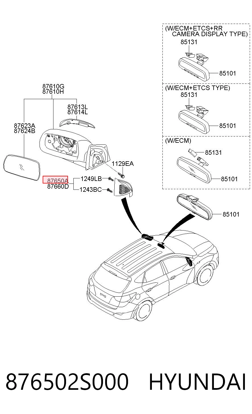 876502S000 Hyundai/Kia Placa sobreposta interna de fixação de espelho esquerdo