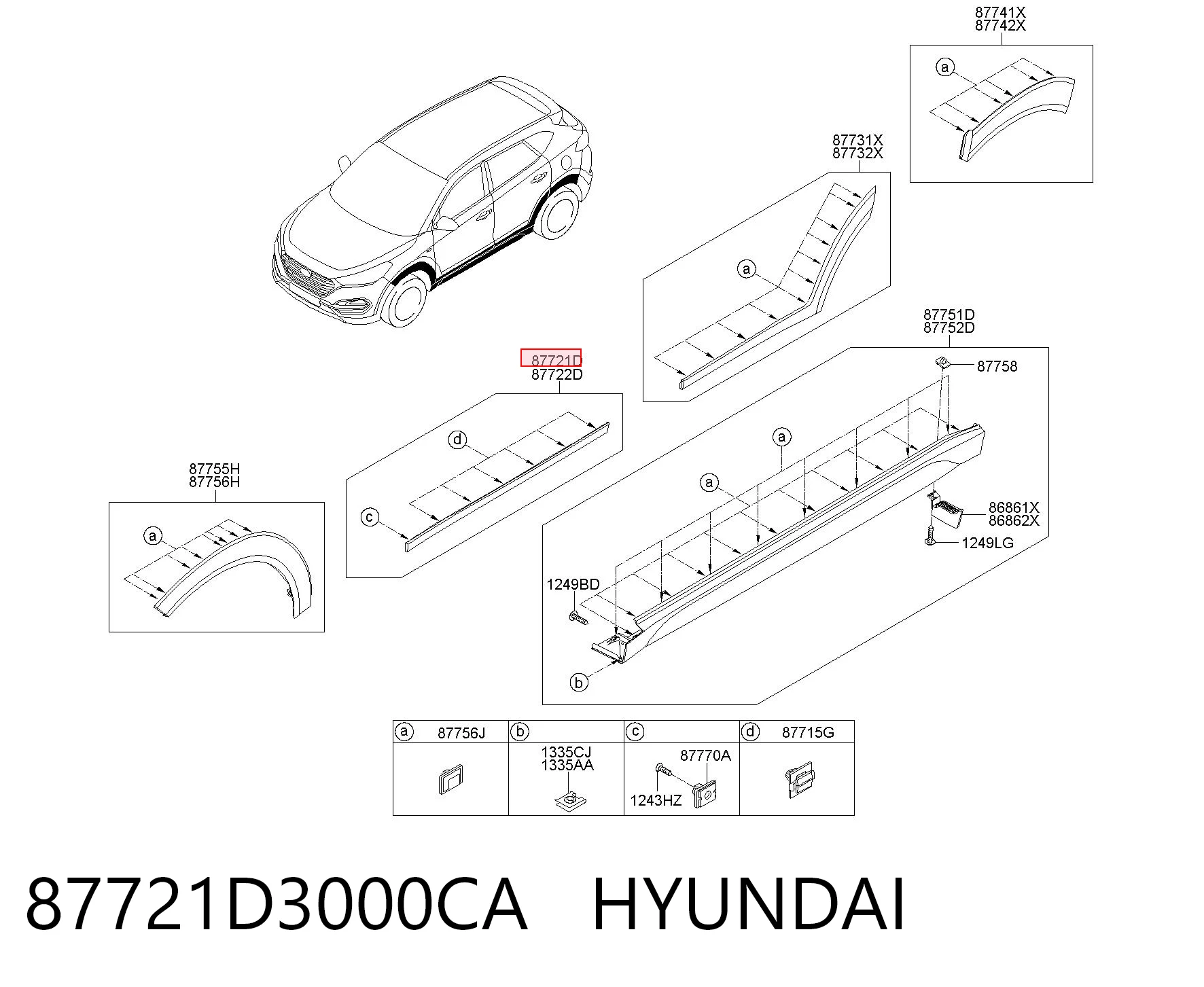 87721D3000CA Hyundai/Kia Moldura da porta dianteira esquerda