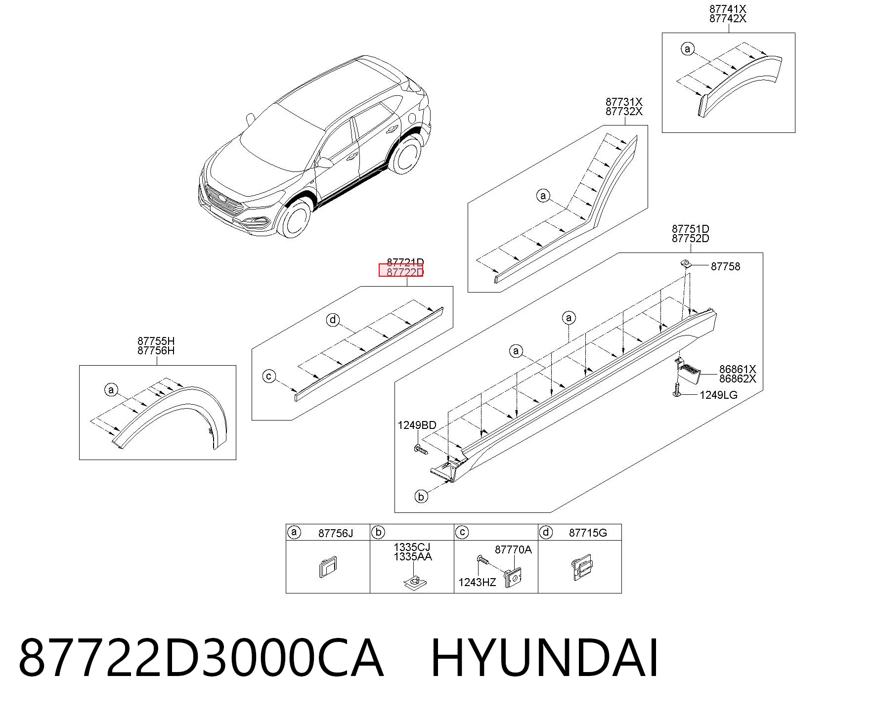 87722D3000CA Hyundai/Kia Moldura da porta dianteira direita