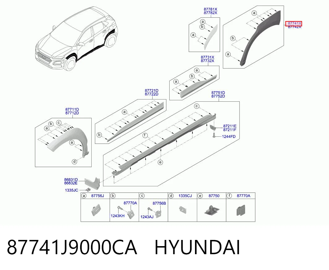 87741J9000CA Hyundai/Kia Expansor esquerdo (placa sobreposta) de arco do pára-lama traseiro