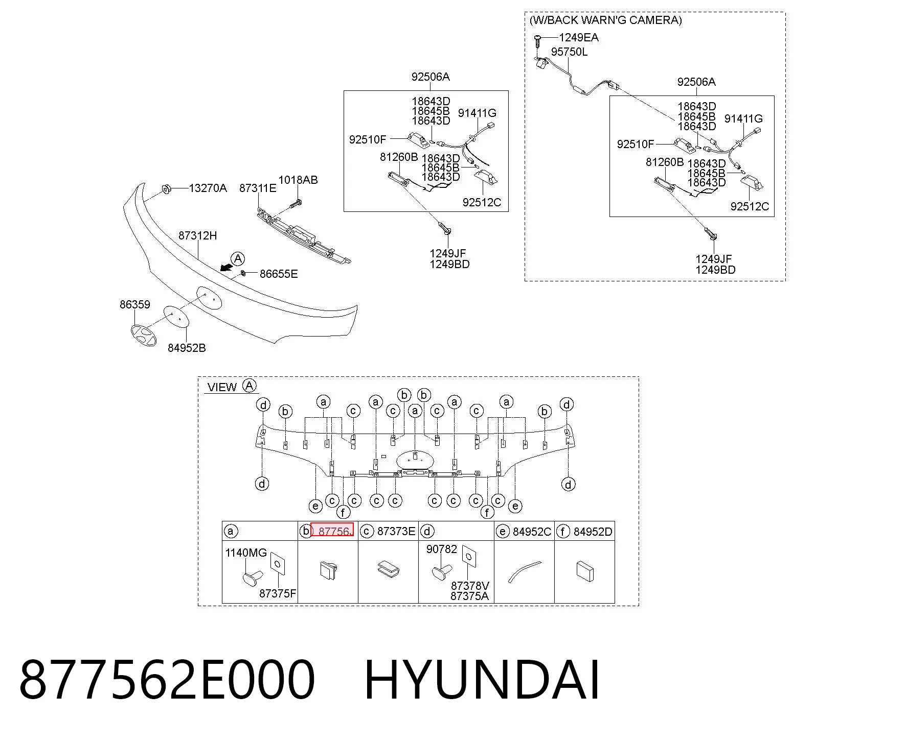 877562E000 Hyundai/Kia Cápsula (prendedor) de fixação de placas sobrepostas do acesso