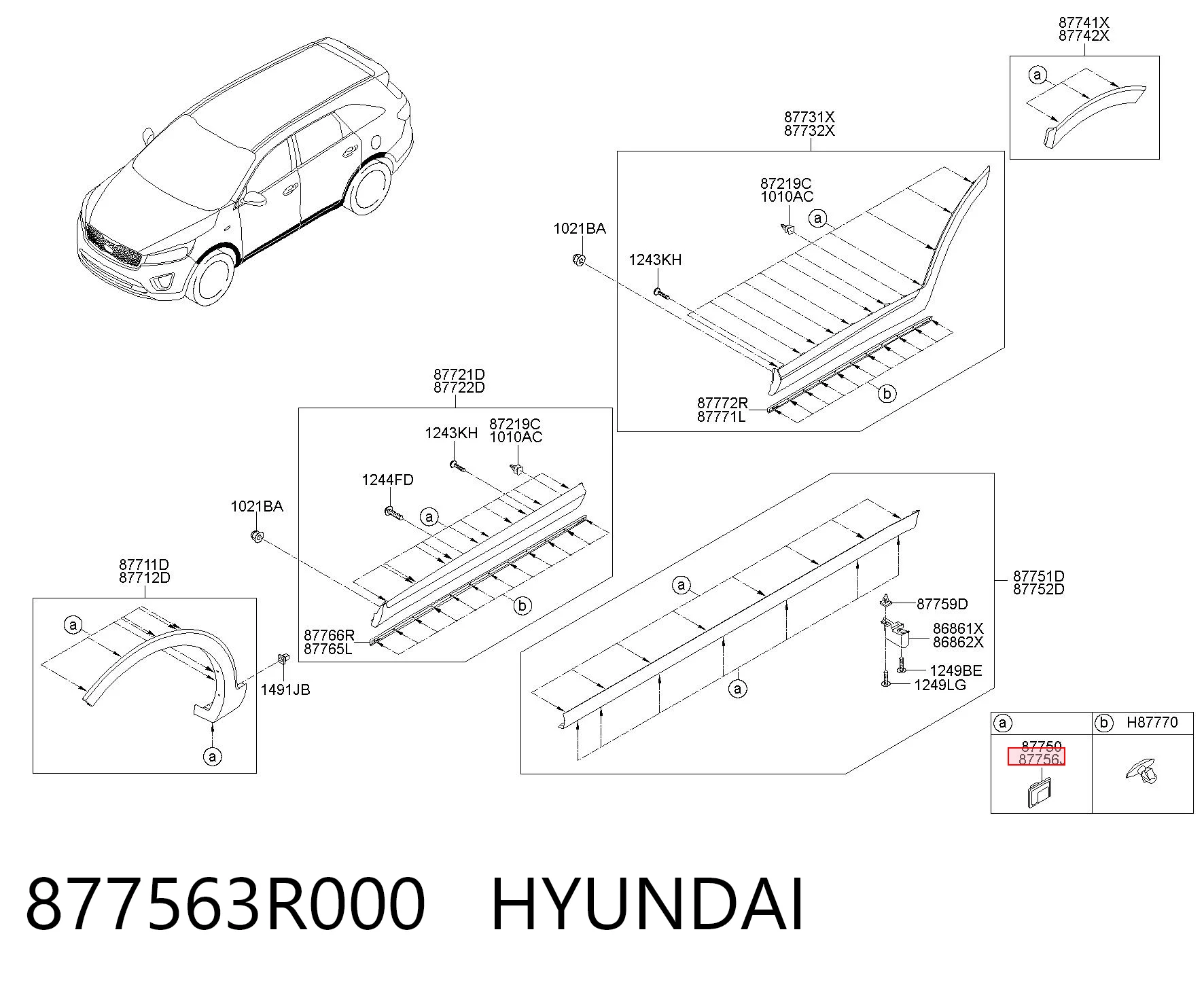 877563R000 Hyundai/Kia Cápsula (prendedor) de fixação de placas sobrepostas do acesso
