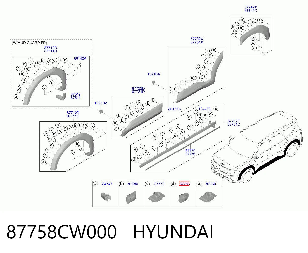 87758CW000 Hyundai/Kia Cápsula (prendedor) de fixação de placas sobrepostas do acesso