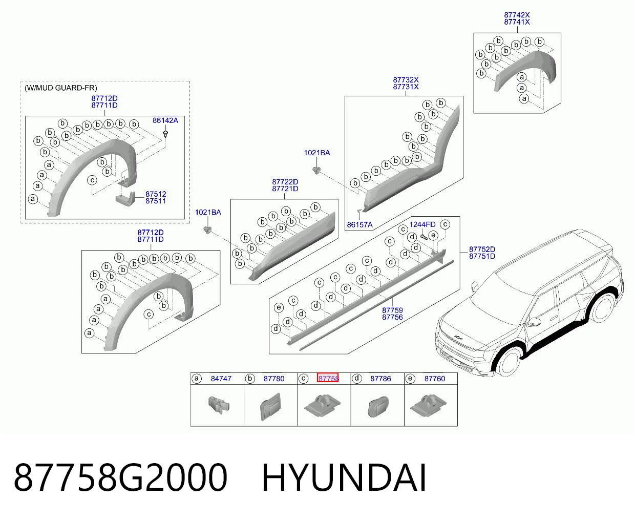 87758G2000 Hyundai/Kia Cápsula (prendedor) de fixação de placas sobrepostas do acesso