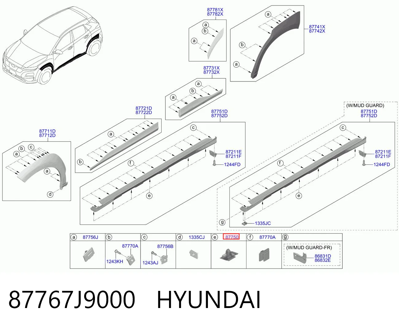 87767J9000 Hyundai/Kia Cápsula (prendedor) de fixação de placas sobrepostas do acesso