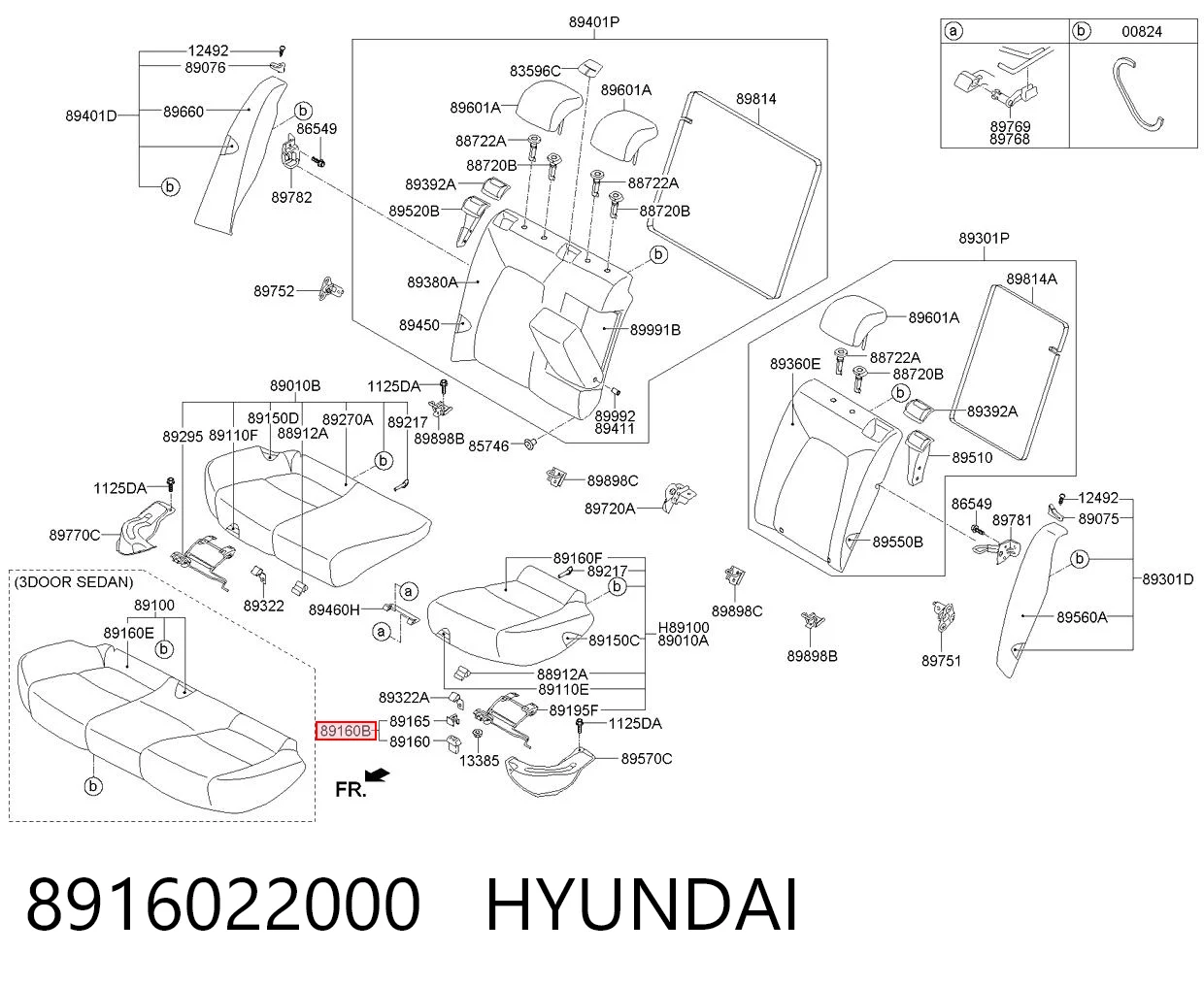 8916022000 Hyundai/Kia Fixador de assento traseiro