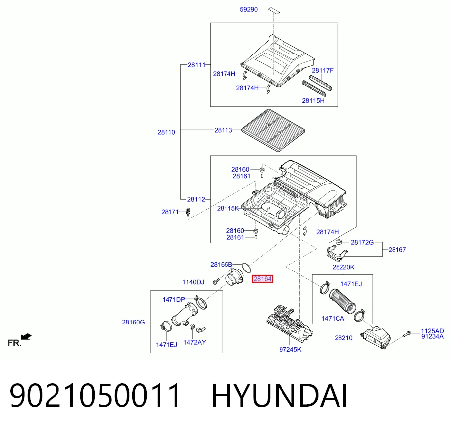 9021050011 Hyundai/Kia Sensor de fluxo (consumo) de ar, medidor de consumo M.A.F. - (Mass Airflow)