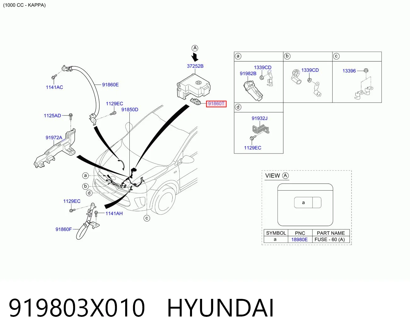 919803X010 Hyundai/Kia Borne de bateria recarregável (PILHA)
