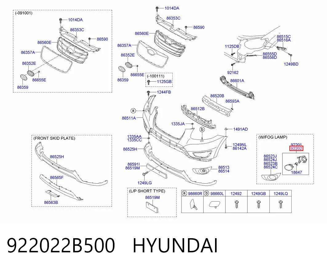 922022B500 Hyundai/Kia Luzes de nevoeiro direitas