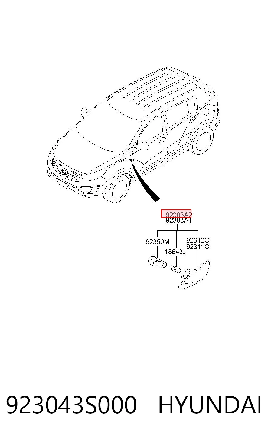 923043S000 Hyundai/Kia Luz intermitente no pára-lama direito