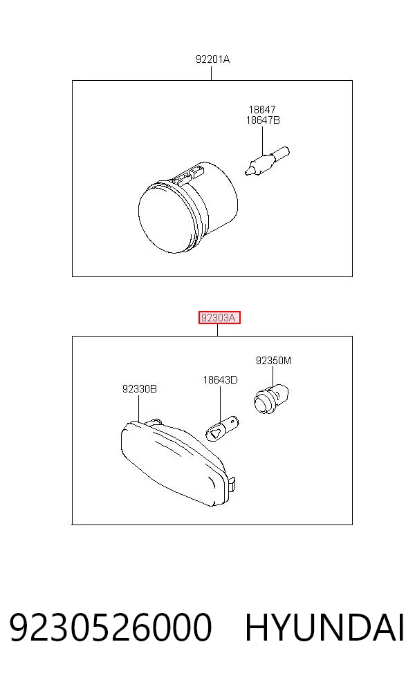 9230526000 Hyundai/Kia Luz intermitente no pára-lama
