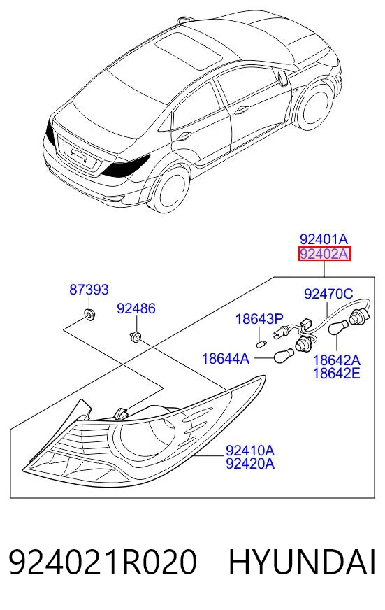 Lanterna traseira direita para Hyundai Accent RB