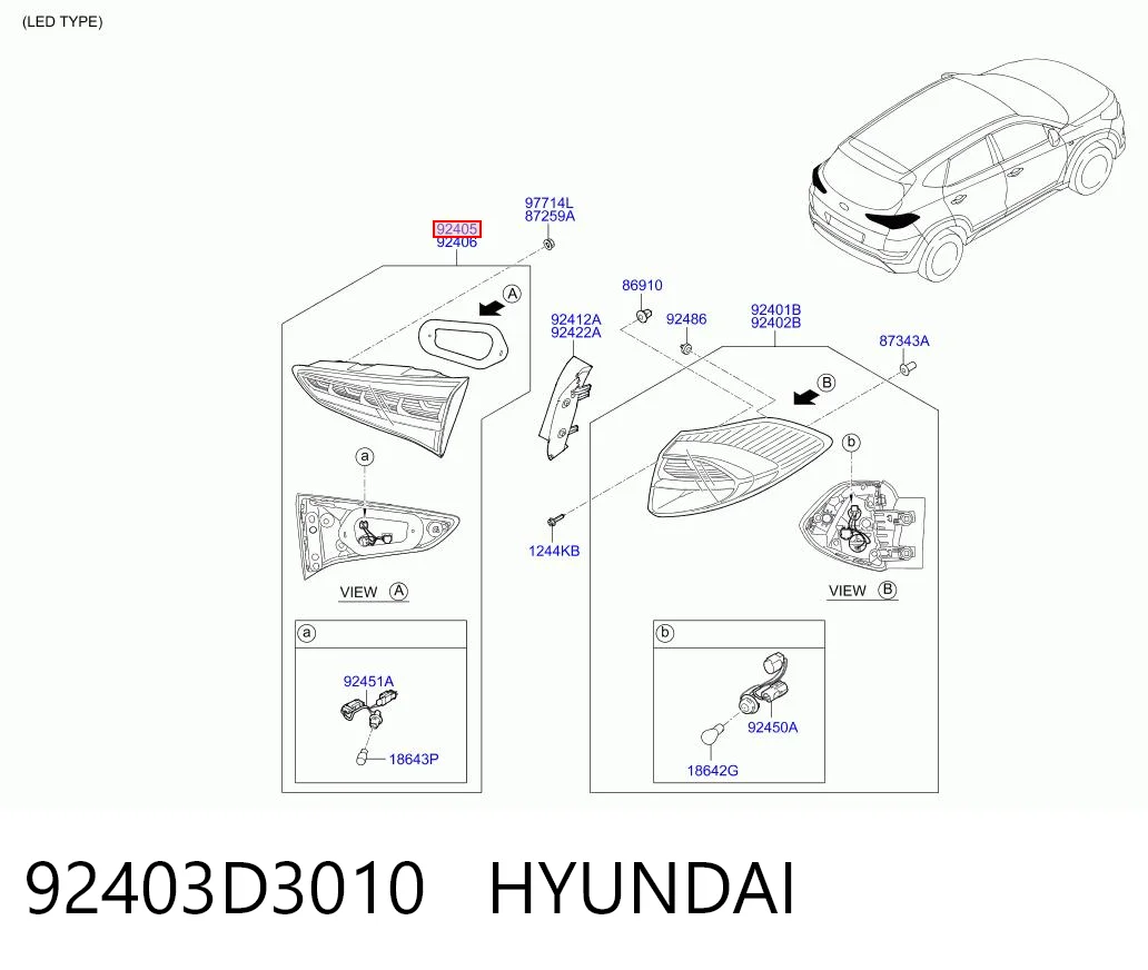 92403D3010 Hyundai/Kia Lanterna traseira esquerda interna