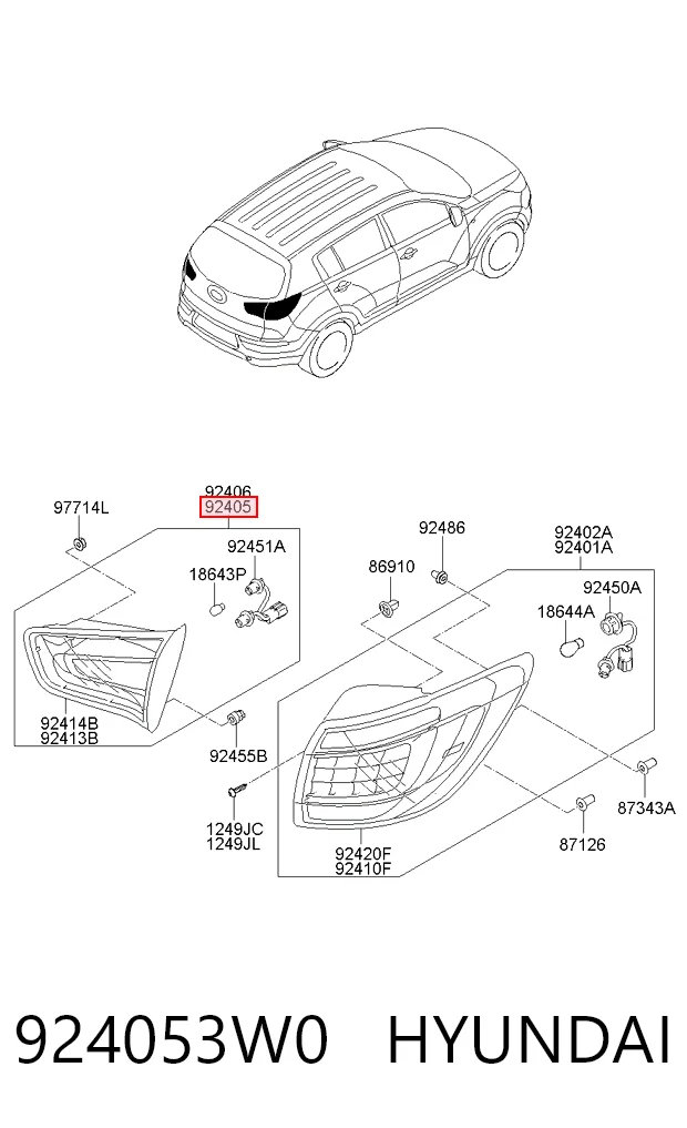 924053W0 Hyundai/Kia Lanterna traseira esquerda interna