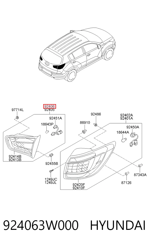 924063W000 Hyundai/Kia Lanterna traseira direita interna
