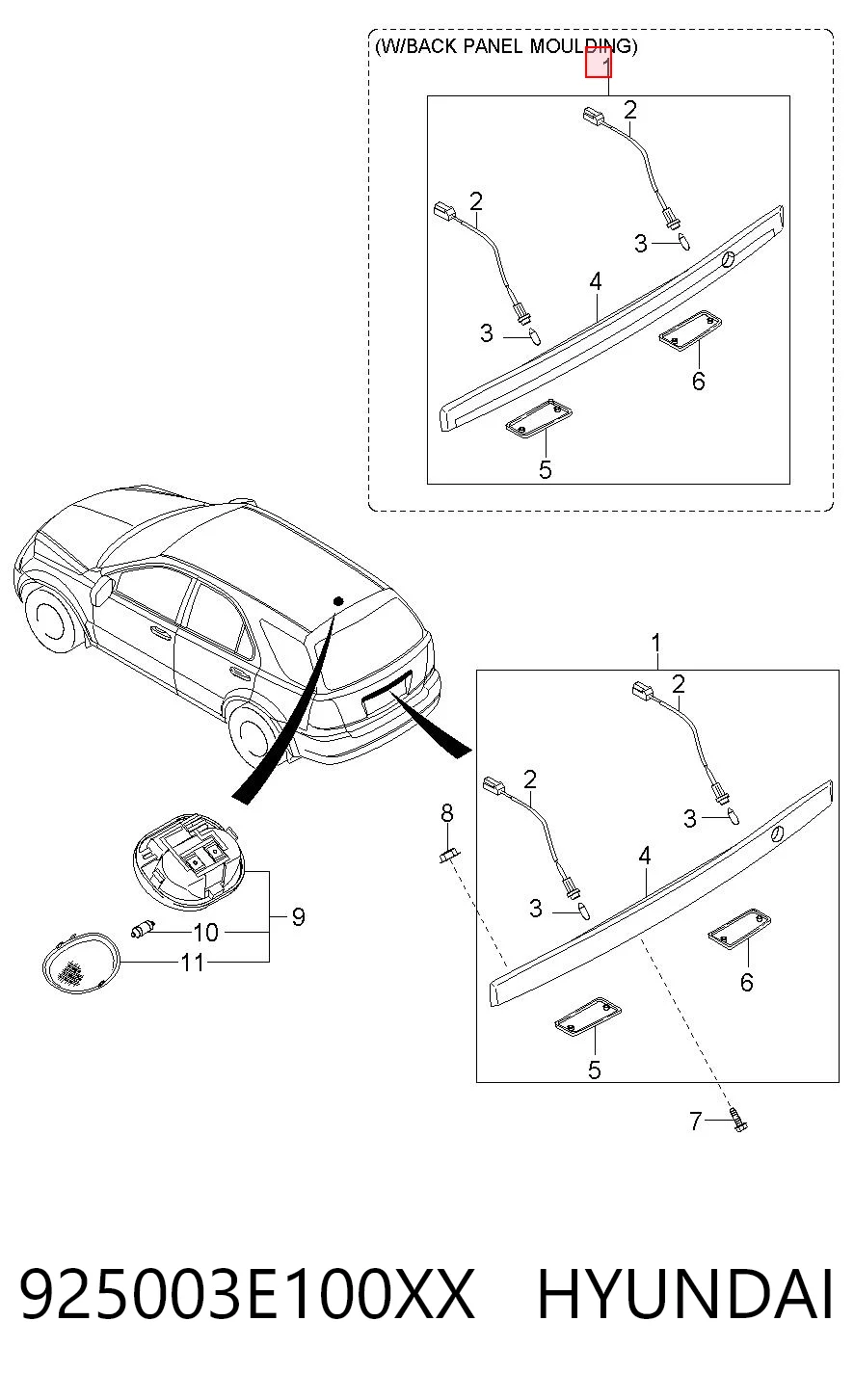 Lanterna da luz de fundo de matrícula traseira para KIA Sorento I JC