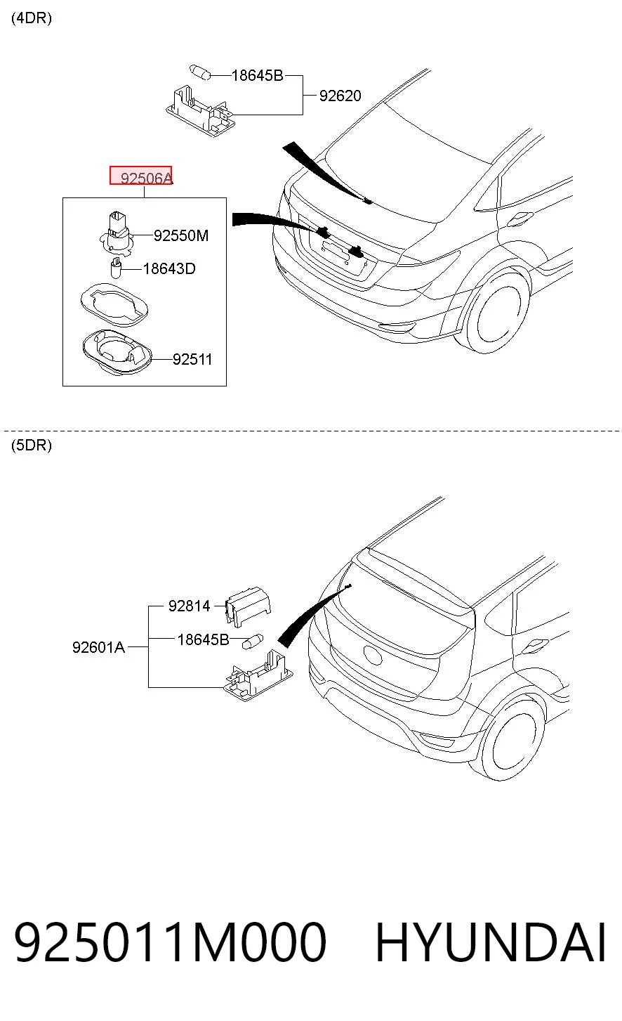 Lanterna da luz de fundo de matrícula traseira para Hyundai Accent IV SB