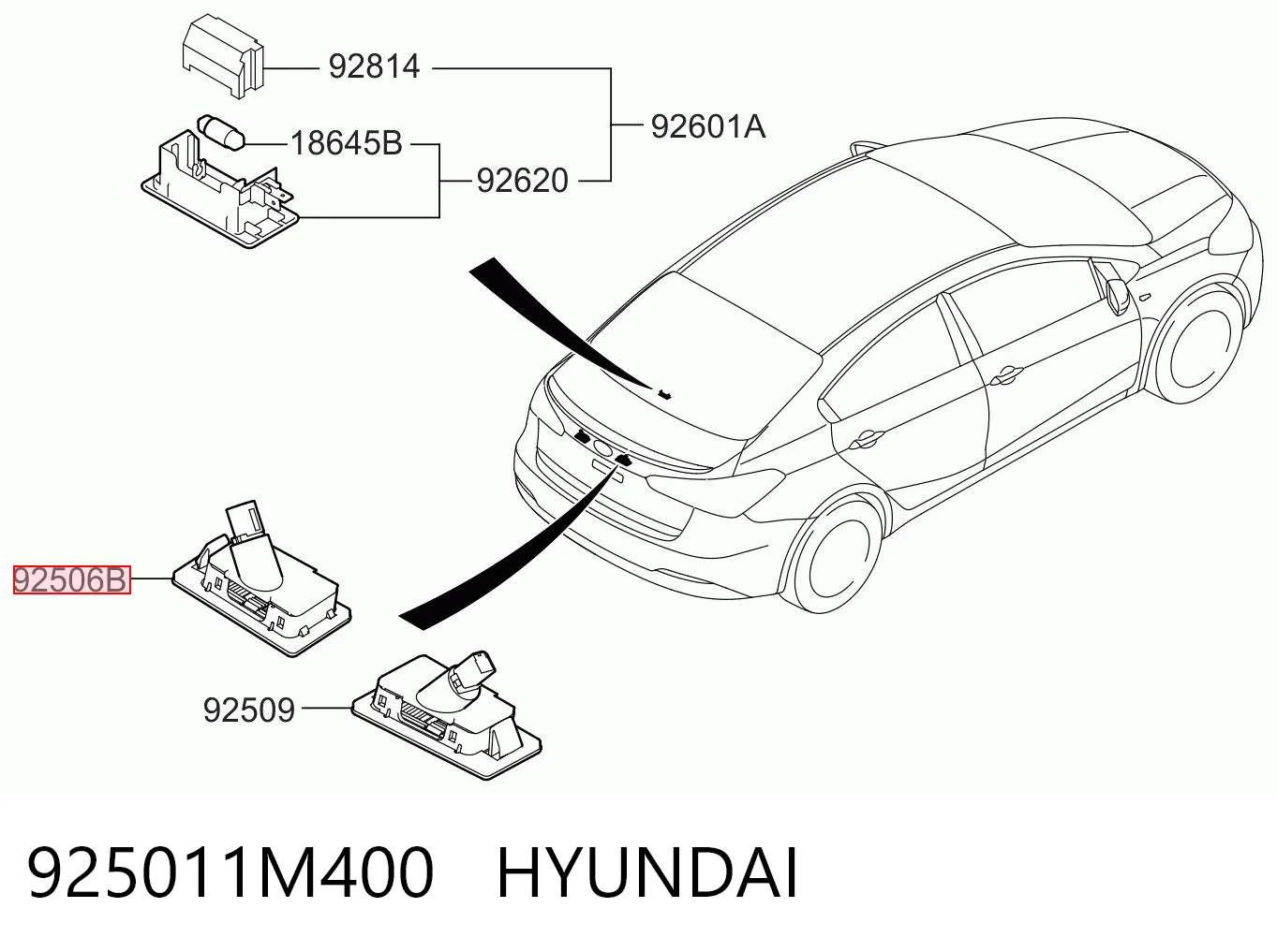 925011M400 Hyundai/Kia Lanterna da luz de fundo de matrícula traseira
