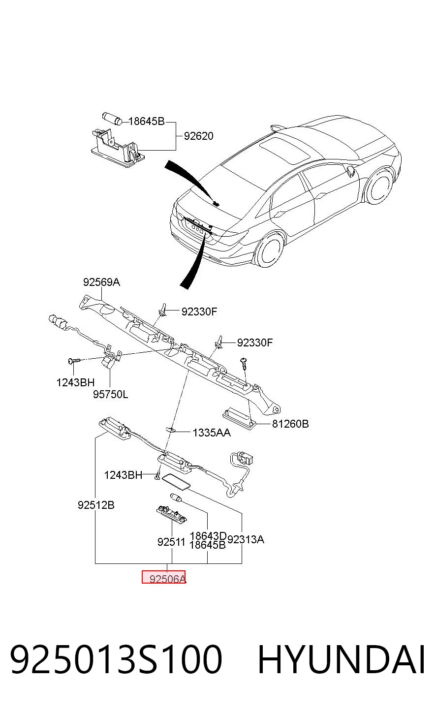 925013S100 Hyundai/Kia Lanterna da luz de fundo de matrícula traseira