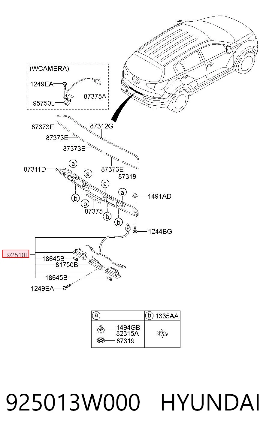 925013W000 Hyundai/Kia Lanterna da luz de fundo de matrícula traseira