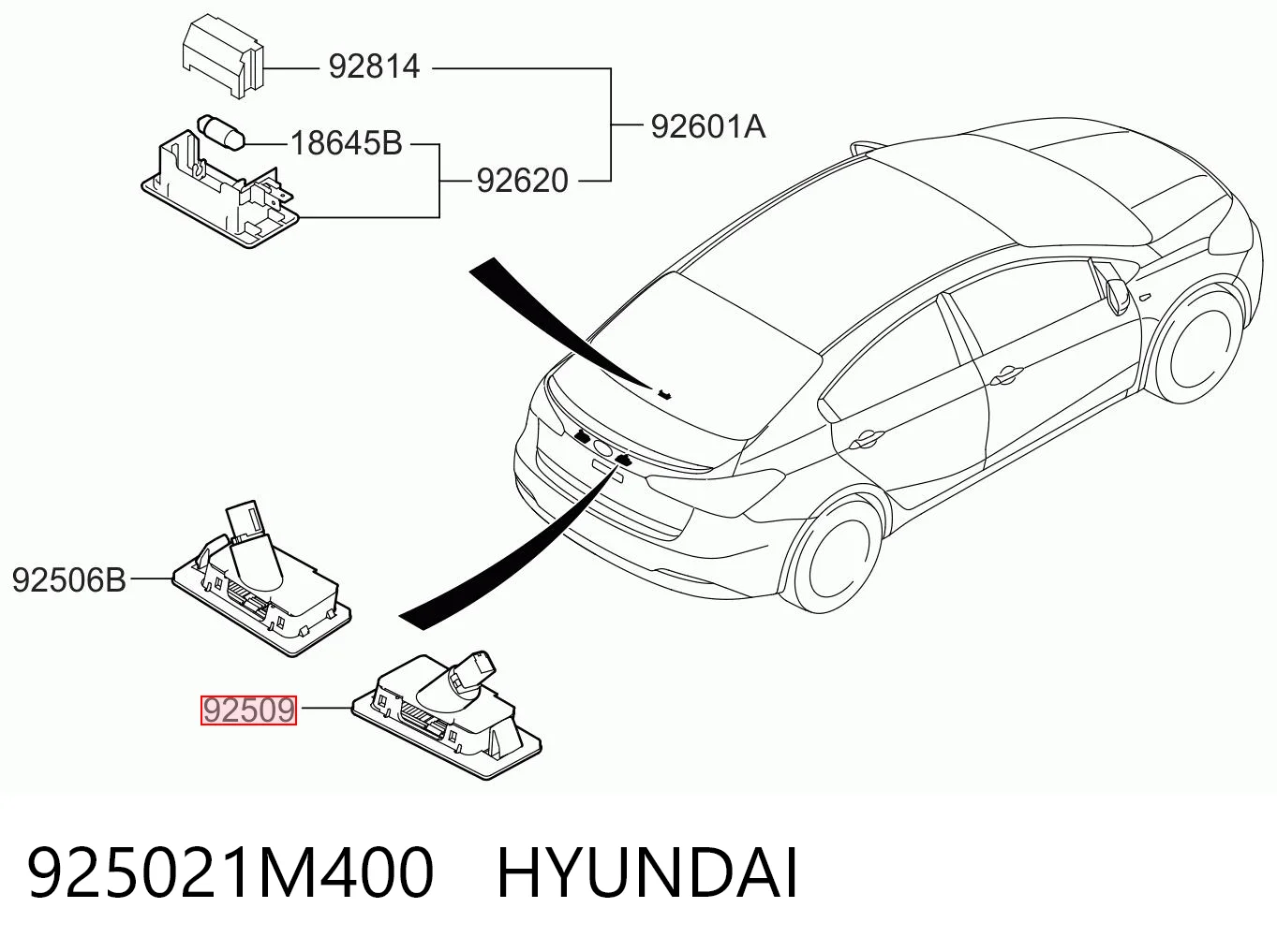 925021M400 Hyundai/Kia Lanterna da luz de fundo de matrícula traseira